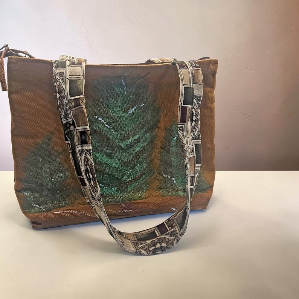 SBA Designs Weareable Art Shoulder Brown Handbag with Tree Motif Boho